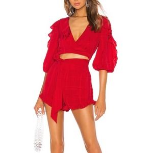 REVOLVE Red Ruffled Jumpsuit